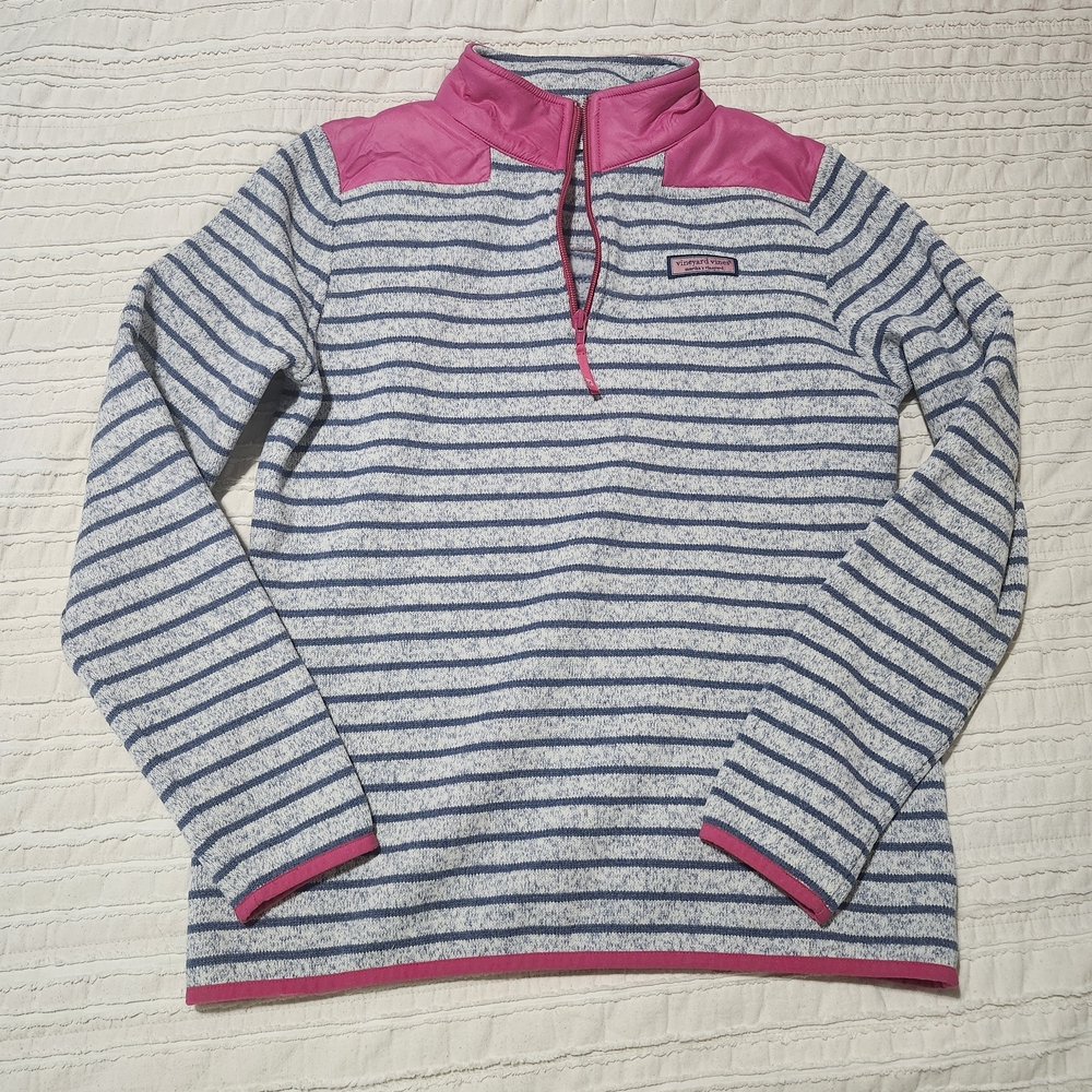 Women's Striped Sweater with Pink Accents